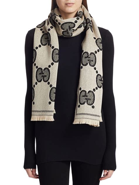 gucci gg wool jacquard scarf women|gucci scarves with fur trim.